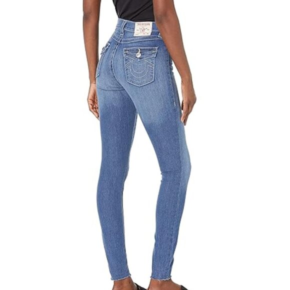 True Religion High Rise Stretch Skinny Jean with Flap Pockets and Raw Hem - Picture 2 of 9